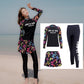 4-piece set, Womens Sun UV Protection Rash Guard Printed Long-Sleeve Swim Shirts Pants Full Body Wetsuit & Tops Bottoms Swimsuit