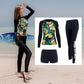 4-piece set, Womens Sun UV Protection Rash Guard Printed Long-Sleeve Swim Shirts Pants Full Body Wetsuit & Tops Bottoms Swimsuit