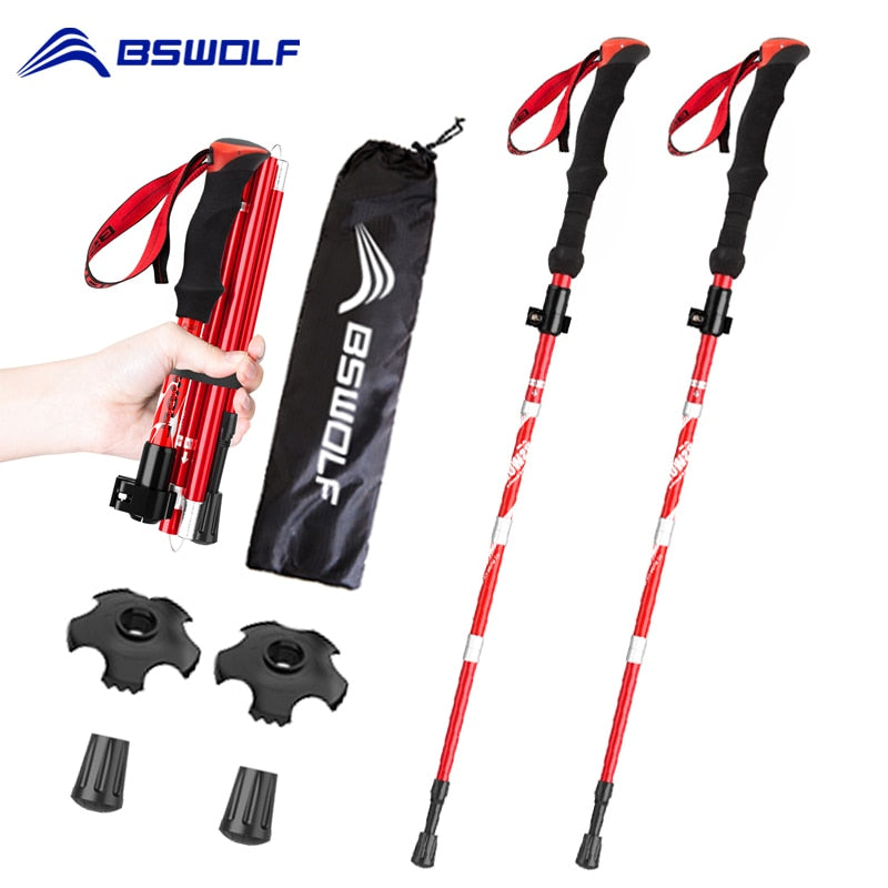 BSWOLF 2Pcs Ultralight Trekking Poles, Folding Aluminum Nordic Walking Sticks