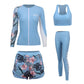 4-piece set, Womens Sun UV Protection Rash Guard Printed Long-Sleeve Swim Shirts Pants Full Body Wetsuit & Tops Bottoms Swimsuit