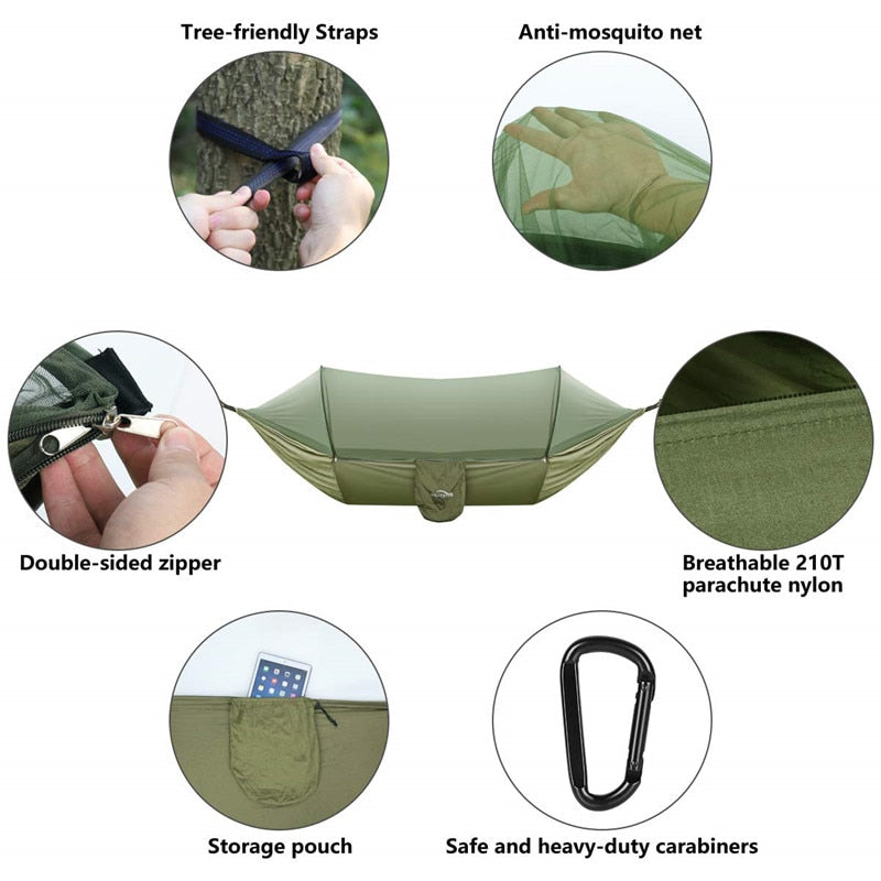 2023 Camping Hammock with Mosquito Net Pop-Up Light Portable Made from Parachute Material