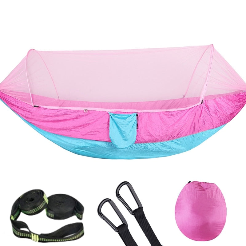 2023 Camping Hammock with Mosquito Net Pop-Up Light Portable Made from Parachute Material