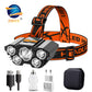 5 Led Super Bright Head-Mounted Flashlight USB Built-in Rechargeable Battery Good for Nighttime Hiking and Cave Exploring