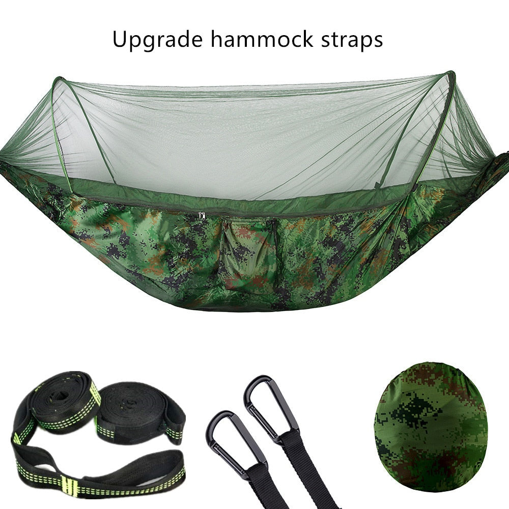 2023 Camping Hammock with Mosquito Net Pop-Up Light Portable Made from Parachute Material