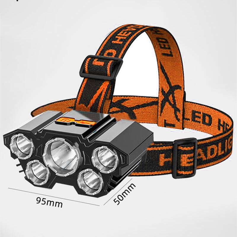 5 Led Super Bright Head-Mounted Flashlight USB Built-in Rechargeable Battery Good for Nighttime Hiking and Cave Exploring