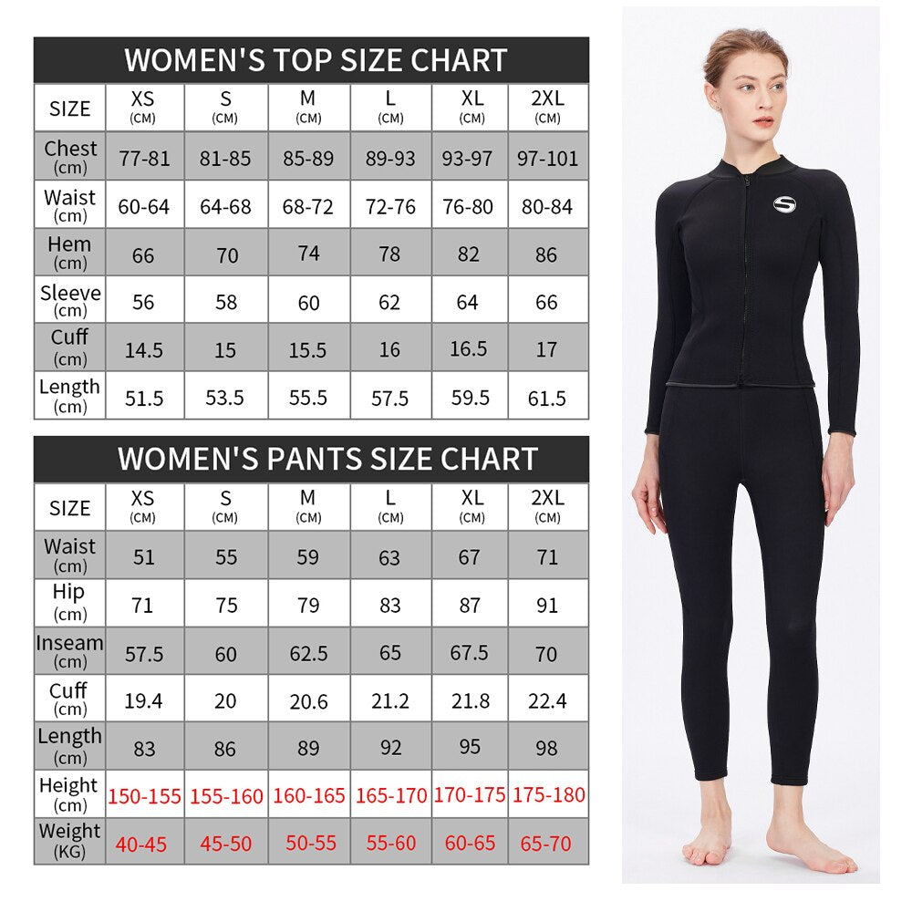 Womens Pro Wetsuit Cold-Proof, 3mm Neoprene, Top and Pants Sold Separately, Perfect for Wading, Swimming, Surfing, Snorkeling