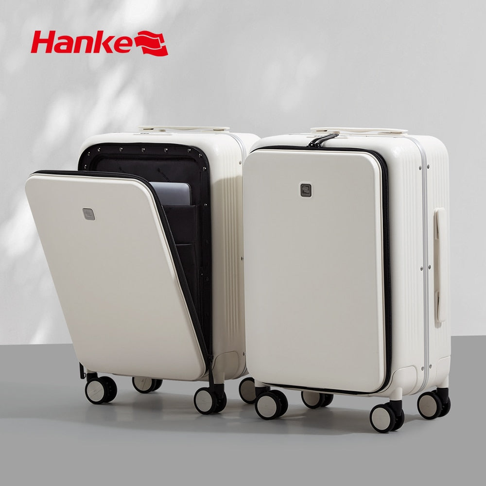 Hanke 2022 New Design Luggage Business Travel Suitcase Carry On Boarding Cabin Trolley Case PC Material Rolling Spinner Wheels