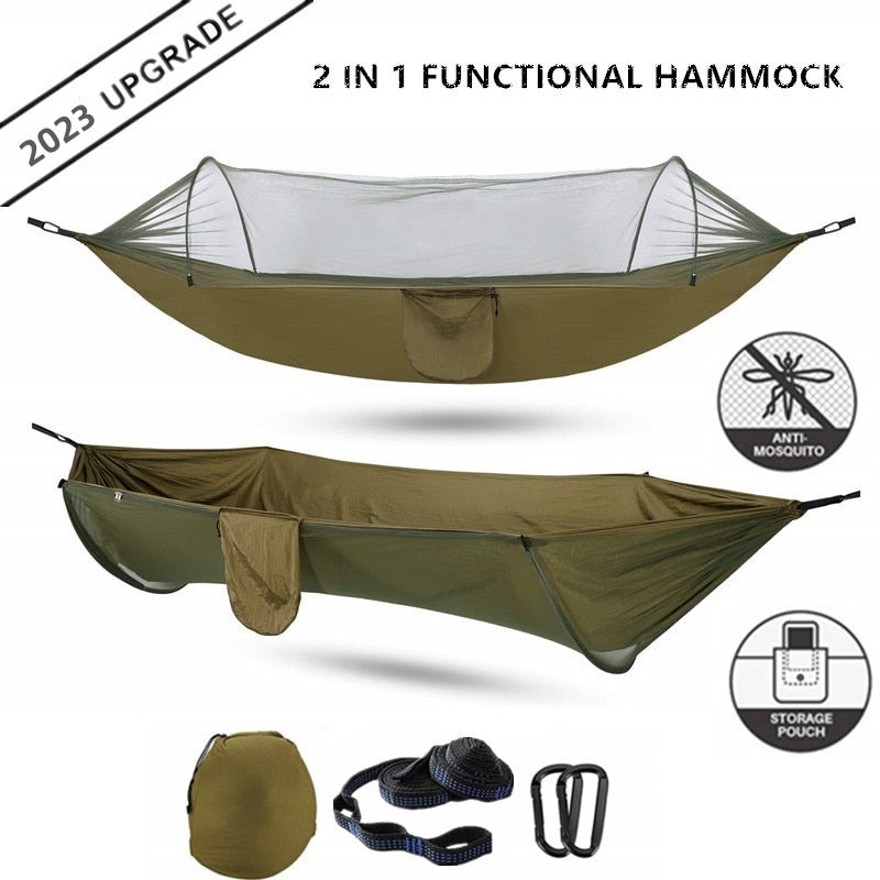 2023 Camping Hammock with Mosquito Net Pop-Up Light Portable Made from Parachute Material