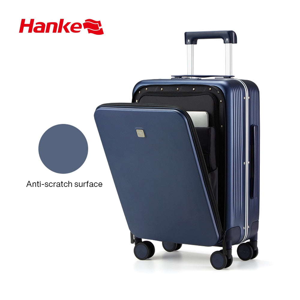 Hanke 2022 New Design Luggage Business Travel Suitcase Carry On Boarding Cabin Trolley Case PC Material Rolling Spinner Wheels